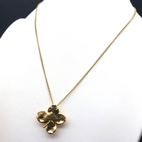 Gold Dipped Vermeil Four Leaf Clover Pendant Brooch On 20" Chain Necklace - Picture 2 of 7